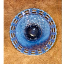 Vintage Fenton Open Lace Edge Periwinkle Blue 7 3/4&quot; Basketweave Footed ... - $26.73