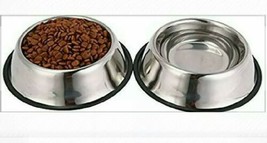 2 Quality Stainless Steel Rust Resistant No-Tip Heavy Slip Proof Pet Bowls - £10.27 GBP