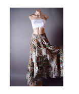 Tropical Green Ruffle Crochet Bohemian Smocked Boho Asymmetric Long Skir... - $49.99