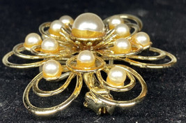 Coro Flower Brooch Open Petals with Faux Pearls Pin Signed - $6.50