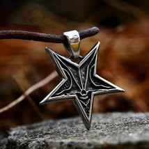Mens Baphomet Satanic Gothic Inverted Pentagram Pendant Necklace Stainless Steel - £8.53 GBP
