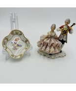 Dresden Lace Sandizell Höffner Courting Couple Figurine Germany Lot Vintage - £109.45 GBP