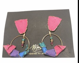 Vintage 1990’s Art Jewelry- PAPER, Hand Made, painted, Colorful-  Earrings - £15.49 GBP