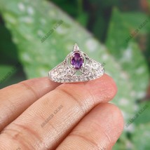 0.5 Carat Natural Amethyst Ring in Silver, Amethyst Wedding Band, Sterling Silve - £24.78 GBP