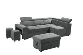Henrik Light Gray Sleeper Sectional Sofa with Storage Ottoman and 2 Stools - £1,230.65 GBP