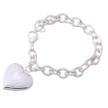 Heart Photo Locket Chain Bracelet Size 7.25 Sterling Silver - £9.66 GBP