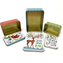 Christmas Cookie Candy Tin Gift Box Set Joy Love Peace Reindeer Cardinal Holiday - £21.20 GBP