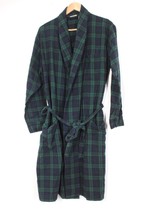 LL Bean S Black Watch Green Blue Scotch Plaid Flannel Robe 100132 - $29.45