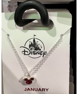 Disney Parks Mickey Mouse Faux Garnet January Birthstone Necklace Silver... - $47.70 CAD