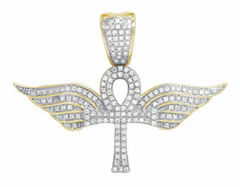 Men&#39;s 10K Gold Over Ankh Cross Flying Wing Diamond Charm Pendant Cyber Monday - £110.78 GBP