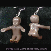 Funky Cute Mini Chocolate Baby Doll Earrings Brown Shower Favor Costume Jewelry - £3.90 GBP