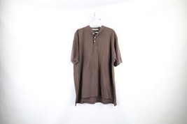Vtg 90s Streetwear Mens Large Faded Blank Cotton Pique Knit Henley T-Shirt Brown - £31.16 GBP