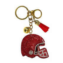Bling Football Helmet Crystal Keychains Bag Charms Red White - $13.86