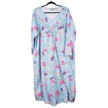 Anthony Richards Nightgown House Dress XL Women Blue Floral Pocket Flannel - £14.20 GBP