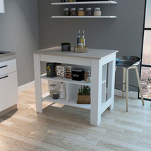 Dozza Kitchen Island, Antibacterial, 3 Shelves, Light Gray/White - $294.99