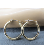 14k Hoop Earrings Yellow Gold Pierced .75&quot;  Matte Smooth 1.05 Grams Mark... - £74.00 GBP