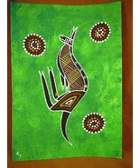 AUS-6 Kangaroo lime green Australian Native Aboriginal PAINTING Artwork ... - £53.92 GBP
