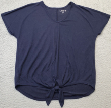 LOFT Blouse Top Women&#39;s Small Navy Modal Short Sleeve V Neck Knot Hem Pullover - $15.79