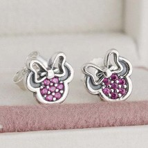 S925 Sterling Silver Disney Sparkling Minnie With Red CZ Stud Earrings - £12.50 GBP