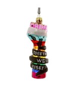 TOGETHER WE RISE ORNAMENT 4&quot; Glass LGBTQ Raised Fist Power Salute Christ... - $28.09 CAD