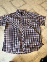 Wrangler western Mens Shirt Western Blue red Plaid Pearl Snap Mens XL Vi... - $27.83