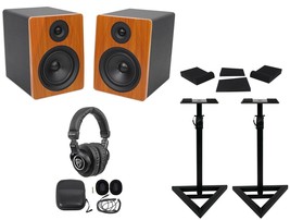 Pair Rockville APM6C 6.5" 350W Powered Studio Monitors+Stands+Pads+Headphones - £320.04 GBP