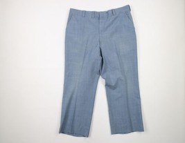 Vintage 70s Mens 36x26 Chambray Knit Wide Leg Bell Bottoms Chino Pants Blue USA - £59.30 GBP