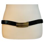 Black Statement Belt Bejeweled Gold Buckle Size 31-38&quot; Elastic Reticulated - $330.49 MXN