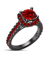 10K Black Gold Finish 1.50 Ct Round Cut Red Garnet Engagement &amp; Wedding ... - €64,11 EUR