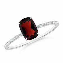 ANGARA Thin Shank Cushion Cut Garnet Ring With Diamond Accents - £524.45 GBP