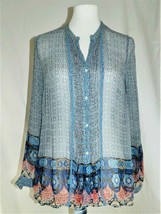 Lucky Brand Long Sleeve Semi Sheer Peasant Top Button Up Shirt Blue Womens Small - £23.77 GBP