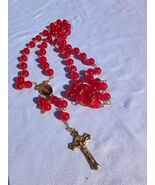 Crimson Radiance 8mm Glass Rosary – Gold Tone – Devotional Prayer Beads A7 - $29.69