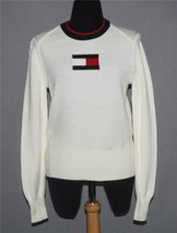 VTG Tommy Hilfiger Flag Logo Off-White Finely Knit Cotton Sweater Wm&#39;s P... - £27.96 GBP