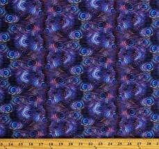 Cotton Peacock Feathers Plumes Purple Blue Fabric Print by the Yard D465.48 - £9.55 GBP