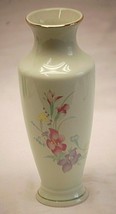WSW Mint Green Flower Vase Pink &amp; Purple Floral Designs Gold Trim Accents - £21.35 GBP