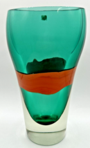 Vintage Murano Art Glass Teal and Orange Large 11&quot; Tall .5&quot; Wide Vase U256 - £319.82 GBP