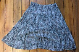 Kate Hill Leopard Animal Print 100% Silk A-Line Skirt Gray Purple 12 34&quot;... - $36.62