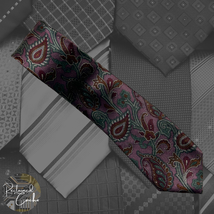 Luca Franzini Green and Lavender Paisley 100% Silk Pointed Skinny Tie Necktie - £15.98 GBP