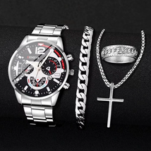 4pcs/set Fashion  Watch Set Business Calendar Quartz Watch with Bracelet... - $19.99