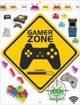 Video Gaming Aluminum Sign Gamer Zone Characters Consoles Controllers 12&quot; x 9&quot; - £10.06 GBP