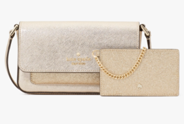 Kate Spade Glimmer Crossbody Duo Gold Bag Wallet KE451 Purse Handbag $299 Retail - £69.78 GBP