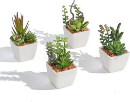 Spepla Artificial Succulents With Artificial Flowers Potted, Artificial, 4 Pack. - £25.52 GBP