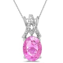 8x6mm Oval Tourmaline &amp; Diamond Solitaire Pendant Necklace 14K White Gold Plated - £66.01 GBP