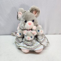 Vtg 1989 House of Lloyd Gray Mouse Mama & 3 Babies In Plush Stuffed Animal W Tag - £18.97 GBP