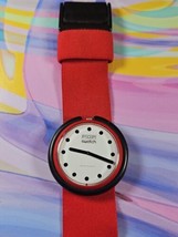 Vintage Pop Swatch Watch Fire Signal Red Elastic Band, Needs Battery - £95.86 GBP