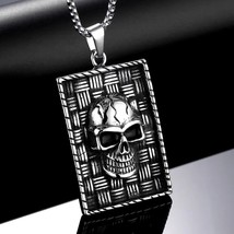 Silver Punk Gothic Skull Pendant Necklace Mens Retro Rock Jewelry Chain 24" Gift - £7.93 GBP