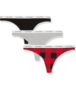 Calvin Klein Womens Carousel Cotton Thong Large 3 Pack Black/Grey/Check ... - $29.09