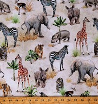 Cotton Baby Safari Animals Elephants Lions Giraffes Fabric Print by Yard D378.62 - $14.95