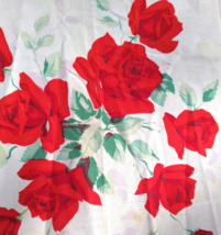 Beautiful Vintage 1950&#39;s Wilendur Red Roses Cotton Tablecloth  Rectangular 52x55 - £45.82 GBP