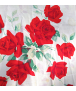Beautiful Vintage 1950&#39;s Wilendur Red Roses Cotton Tablecloth  Rectangul... - £45.34 GBP